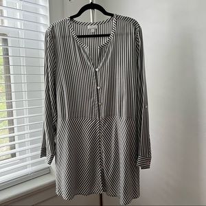 Striped Button Up Tunic with Adjustable Sleeves